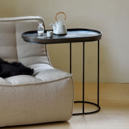 EthnicraftOvaleBijzettafelTrayGelaktHout69x33cm-Zwart-Ovaal