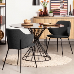 KaveHomeRondeEettafelNiut120cmGlas-zwart