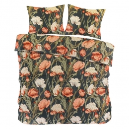 25korting-LeenBakker-DekbedovertrekFleur-Zwartgeel-200x200220Cm-KatoenSatijn-ZwartGeel