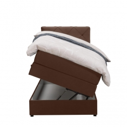 25korting-LeenBakker-BoxspringMetOpbergruimteLivGeruit-90x200Cm-StofVelvet-Bruin