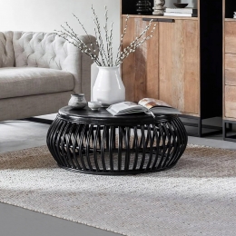 MUSTLivingSalontafelPositanoRotan90cm-Zwart-Rond