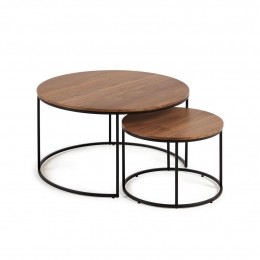 KaveHomeRondeBijzettafelYoanaWalnootenmetaalSetvan2stuks-Bruin