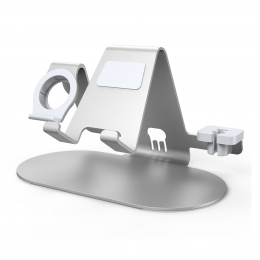Case2go-MultifunctioneleTelefoonhoudergeschiktvooriPhoneApplewatchenAirpods-3in1Telefoonstandaard-Telefoonhouderbureau-Zilver