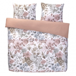 25korting-LeenBakker-RoyalDekbedovertrekNovaBloemen-Witroze-200x200220Cm-KatoenSatijn-RozeWit