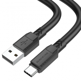 Borofone-UniverseleUSBnaarUSB-Ckabel-KabelgeschiktvoortoestellenmetUSB-Caansluiting-1Meter-3A-Zwart