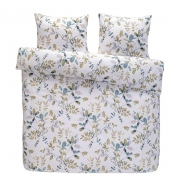 25korting-LeenBakker-DekbedovertrekCarlijnBotanisch-groen-240x200220Cm-KatoenSatijn-Wit