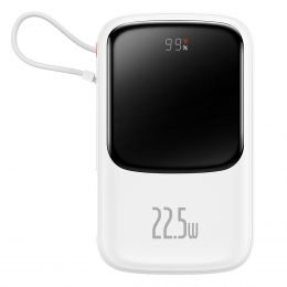 Baseus-Powerbank10000mAH-1xUSBen1xType-Caansluiting-InclType-Ckabel-LedDisplay-225W-Wit