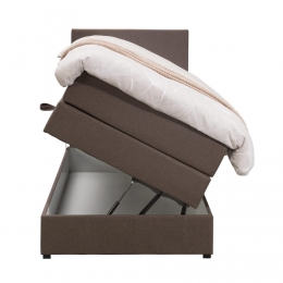 25korting-LeenBakker-BoxspringMetOpbergruimteLivEgaal-Donker-90x200Cm-Stof-Bruin