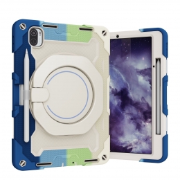TabletHoesgeschiktvoorXiaomiPad55Pro-11Inch-ArmorCasemetRing-PencilHouder-RegenboogBlauw