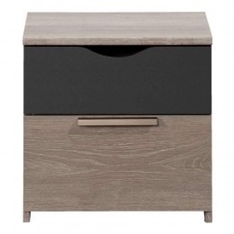 LeenBakker-NachtkastjeTempo-2Lades-Eikenkleurantraciet-Spaanplaat-Grijs-34x43x43Cm