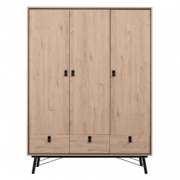 LeenBakker-KledingkastKansas3-deurs-Eikenkleur-200x150x60Cm-Spaanplaat-Bruin-601x1502x2004Cm