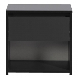 LeenBakker-NachtkastjeLyon-1Lade-Spaanplaat-Zwart-45x44x35Cm