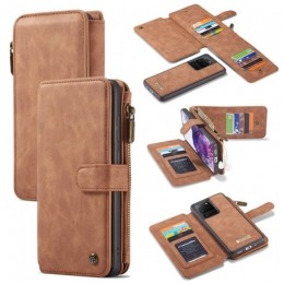 CaseMe-SamsungGalaxyS20Ultrahoesje-WalletBookCasemetRitssluiting-Bruin