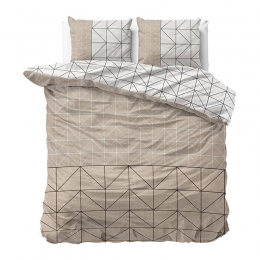 Sale-34DekbedovertrekFlanelGeometric-Taupe-Eenpersoons140x200Cm-TaupeMeerkleurigFlanel-ModernPatroon-SleeptimeElegance-Dekbed-Discounternl