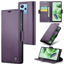 CaseMe-TelefoonhoesjegeschiktvoorPocoX5-RetroWalletBookCase-MetMagnetischeSluiting-Paars