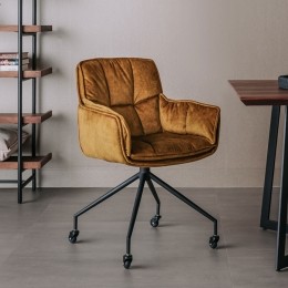 TowerLivingEetkamerstoelSaronnoVelvetmetwielen-geel