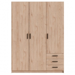 25korting-LeenBakker-KledingkastSprint3-deurs-Eikenkleur-200x147x50Cm-Spaanplaat-Bruin