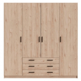 25korting-LeenBakker-KledingkastSprint4-deurs-Eikenkleur-200x196x50Cm-Spaanplaat-Bruin