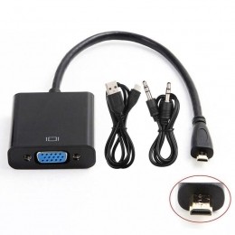 MicroHDMInaarVGAAdapterKabelmetAudioaansluitingenVoeding-25cm-1080pFullHD-Zwart