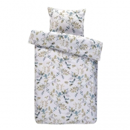 25korting-LeenBakker-DekbedovertrekCarlijnBotanisch-groen-140x200220Cm-KatoenSatijn-Wit