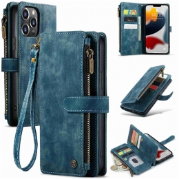 CaseMe-TelefoonhoesjegeschiktvooriPhone13Pro-WalletBookCasemetritssluiting-Magneetsluiting-Blauw