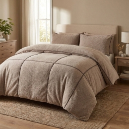 DekbedovertrekTeddyTrim-Taupe-Eenpersoons140x200Cm-TaupeMicrovezelTeddy-Effen-Sleeptime-Dekbed-Discounternl