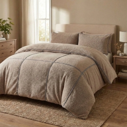 DekbedovertrekTeddyTrim-TaupeAntraciet-Tweepersoons200x200Cm-TaupeMicrovezelTeddy-Effen-Sleeptime-Dekbed-Discounternl