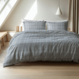 Sale-30DekbedovertrekKatoenFlanel-Seva-Tweepersoons200x200Cm-GrijsAntracietMeerkleurigFlanel-Strepen-SleeptimeElegance-Dekbed-Discounternl