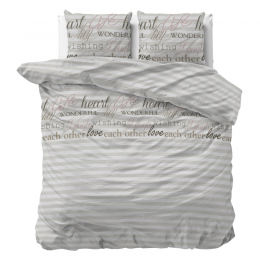Sale-60Dekbedovertrek-PinkyWords-Eenpersoons140x200Cm-WitMicrovezel--SleeptimeClassy-Dekbed-Discounternl