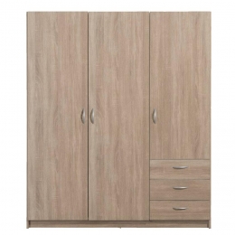 25korting-LeenBakker-KledingkastVaria3-deurs-LichtEiken-175x146x50Cm-Spaanplaat-Bruin