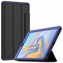 TabletHoesgeschiktvoorTabletHoesgeschiktvoorSamsungGalaxyTabA1012019-Tri-FoldBookCasemetTransparanteBackCoverenPencilHouder-BlauwZwart