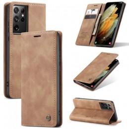CaseMe-SamsungGalaxyS21Ultrahoesje-WalletBookCase-Magneetsluiting-LichtBruin
