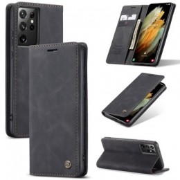 CaseMe-SamsungGalaxyS21Ultrahoesje-WalletBookCase-Magneetsluiting-Zwart