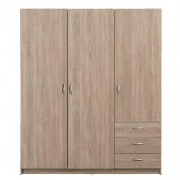 40korting-LeenBakker-KledingkastVaria3-deurs-LichtEiken-175x146x50Cm-Spaanplaat-Bruin