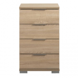 25korting-LeenBakker-NachtkastjeValencia-4Lades-Eikenkleur-Spaanplaat-Bruin-46x79x42Cm