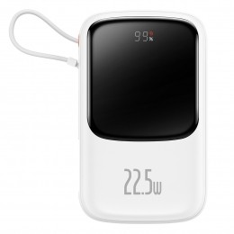 Baseus-Powerbank10000mAH-1xUSBen1xType-Caansluiting-InclType-Ckabel-LedDisplay-225W-Wit