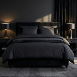 DekbedovertrekVelvetBand-Zwart-Eenpersoons140x200Cm-ZwartMicrovezel-Effen-Sleeptime-Dekbed-Discounternl