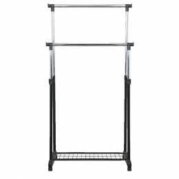 20korting-LeenBakker-KledingrekOpWieltjes-chroom-DubbelRek-Metaal-Zwart-43x83x168Cm