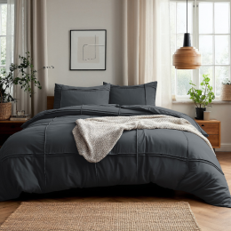 Sale-33DekbedovertrekWashedTufted-Antraciet-Lits-Jumeaux240x220Cm-WitMicrovezel-Effen-Sleeptime-Dekbed-Discounternl