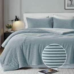 DekbedovertrekTeddyRib-Lits-Jumeaux240x220Cm-JadeMicrovezelTeddy-Strepen-FreshAndCo-Dekbed-Discounternl