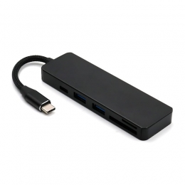 USBSplitterampSDKaartlezer-USBHub30-2Poorten-USB-Caansluiting-Aluminium-Zwart
