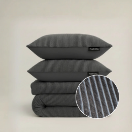 DekbedovertrekTeddyRib-Antraciet-Lits-Jumeaux240x220Cm-AntracietMicrovezelTeddy-Strepen-FreshAndCo-Dekbed-Discounternl