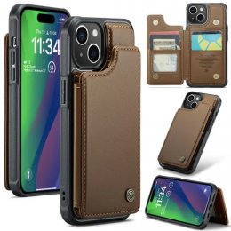 CaseMe-TelefoonhoesjegeschiktvooriPhone15-BackCovermetRFIDPasjeshouder-Bruin