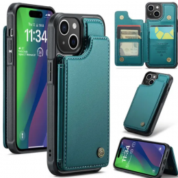 CaseMe-TelefoonhoesjegeschiktvooriPhone15Pro-BackCovermetRFIDPasjeshouder-DonkerGroen