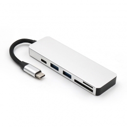 USBSplitterampSDKaartlezer-USBHub30-2Poorten-USB-Caansluiting-Aluminium-Zilver