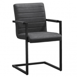 40korting-LeenBakker-EetkamerstoelLizzy-MetArmleuningen-Antraciet-MetaalPolyester-Grijs