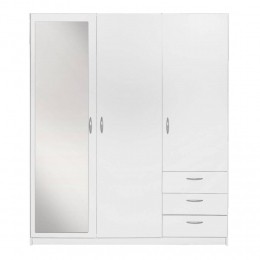 OpOpLeenBakker-KledingkastVaria3-deursMetSpiegel-175x146x50Cm-Spaanplaat-Wit