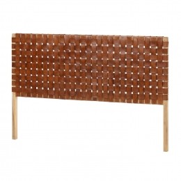 KaveHomeHoofdbordCalixtaTeakhoutenLeer153x110cm-Bruin