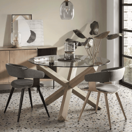 KaveHomeRondeEettafelLotus120cmGlas-Hout