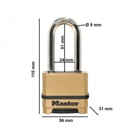 MasterLockM175EURDLHHangslotExcell-Zink-56mmBreed-Beugel51mm-Cijfercombinatie